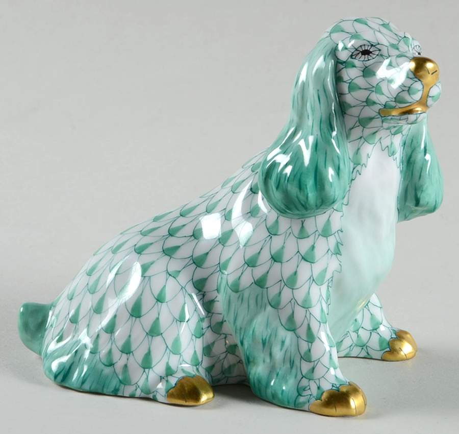 Dogs Spaniel Sitting-Green - No Box by Herend-1