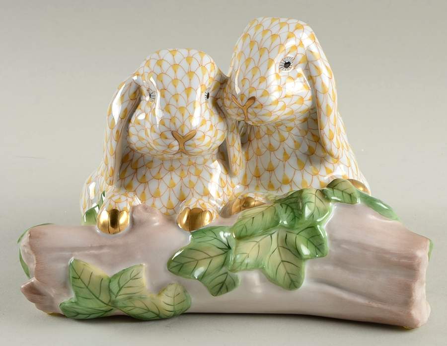 Rabbits & Bunnies (More Than 1) Bunny Love-Butterscotch - No Box by Herend-1