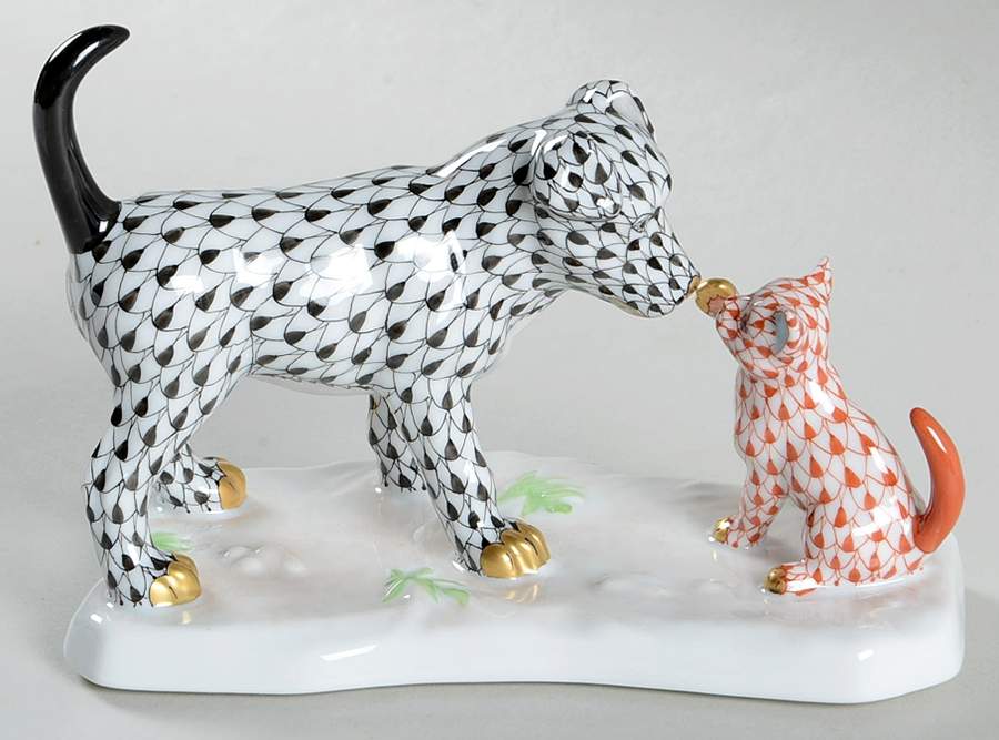 Dogs Dog And Cat-Black/Rust - No Box by Herend-1