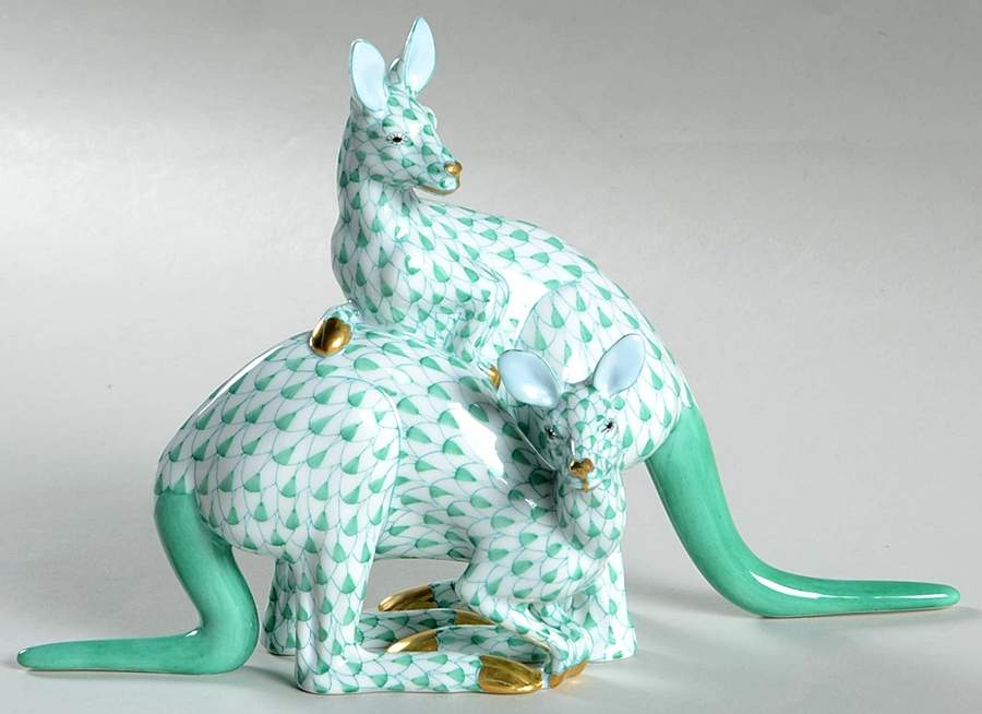 Wild Animals Pair Of Kangaroos-Green - No Box by Herend-1