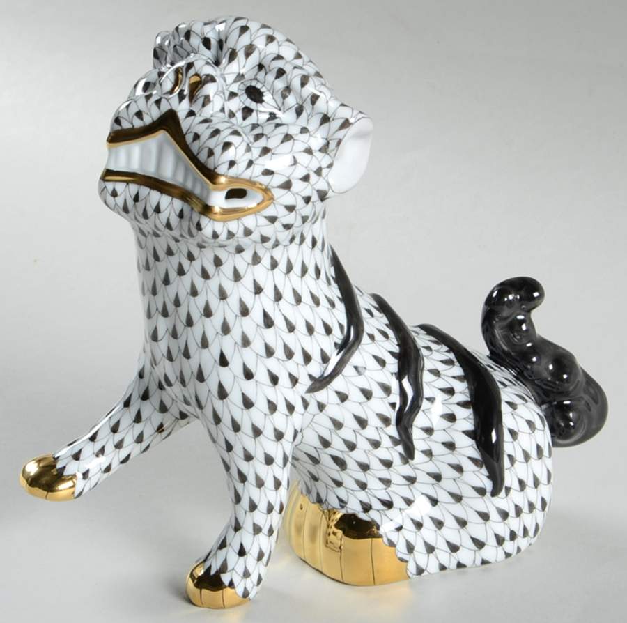 Asian Foo Dog-Black/Looking Left - No Box by Herend-1