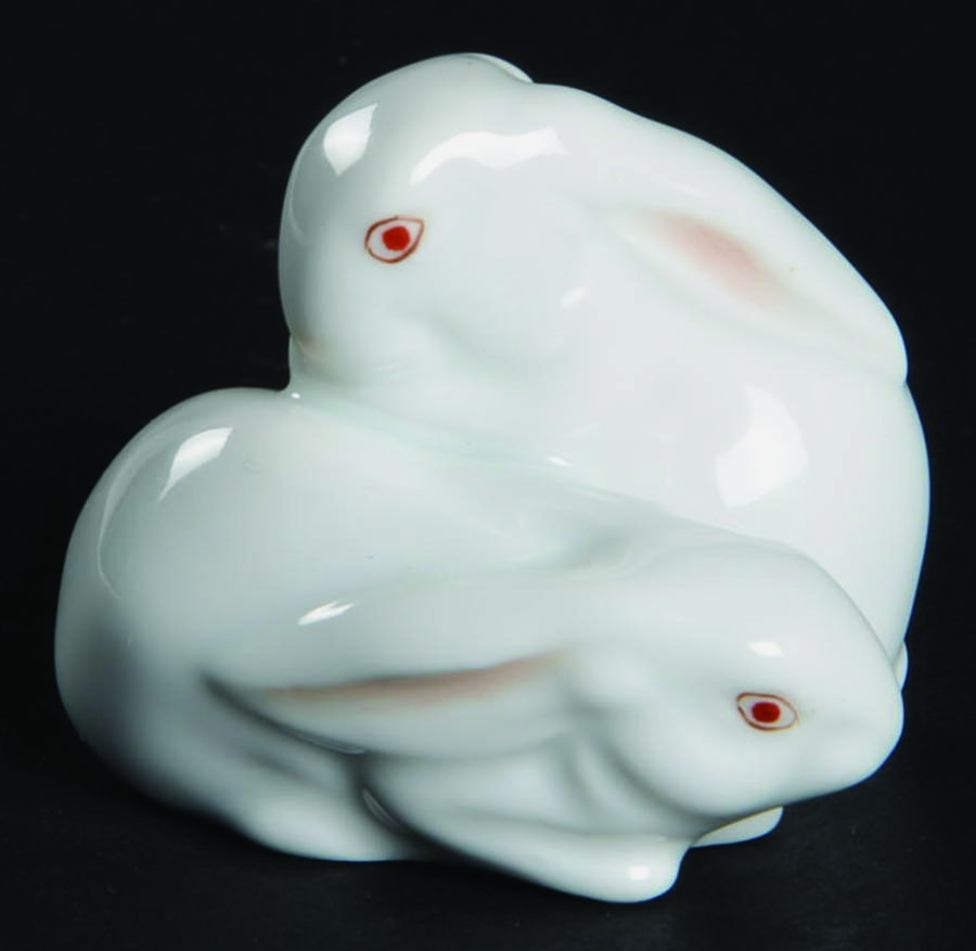 Rabbits & Bunnies (More Than 1) Pair Of Rabbits-Natural/White - No Box by Herend-1