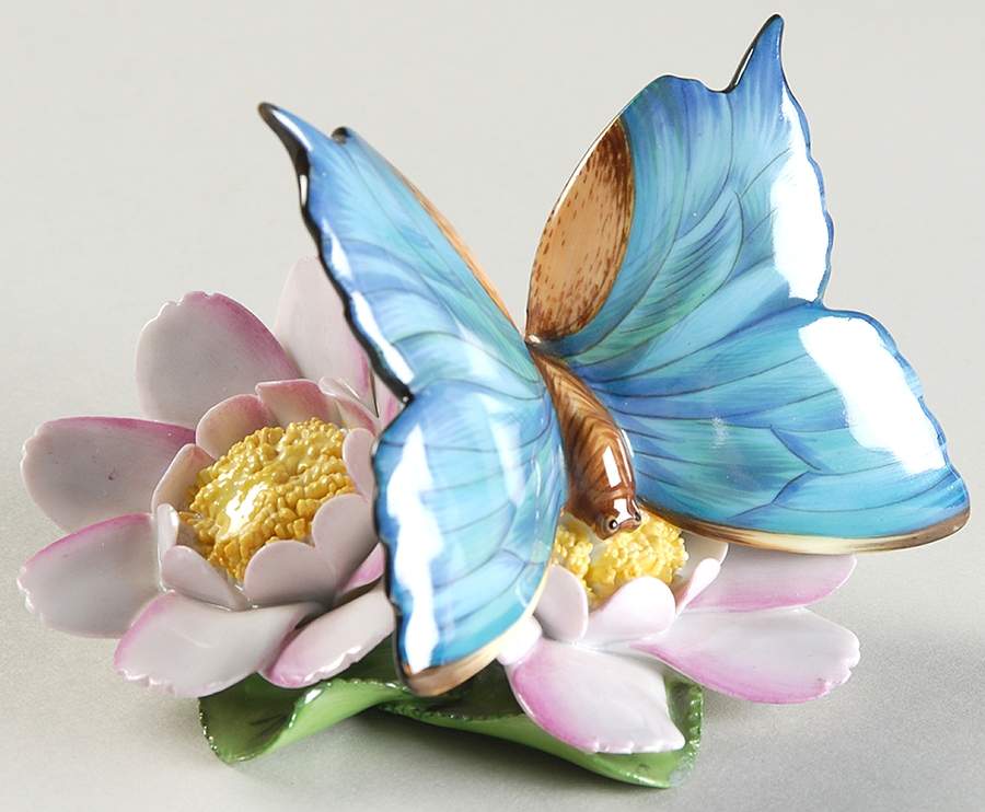 Bugs & Friends Blue Butterfly On Flowers - No Box by Herend-1