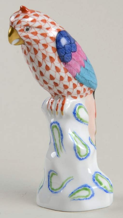 Birds Parrot-Sitting/Rust-Multicolor Wings - No Box by Herend-1