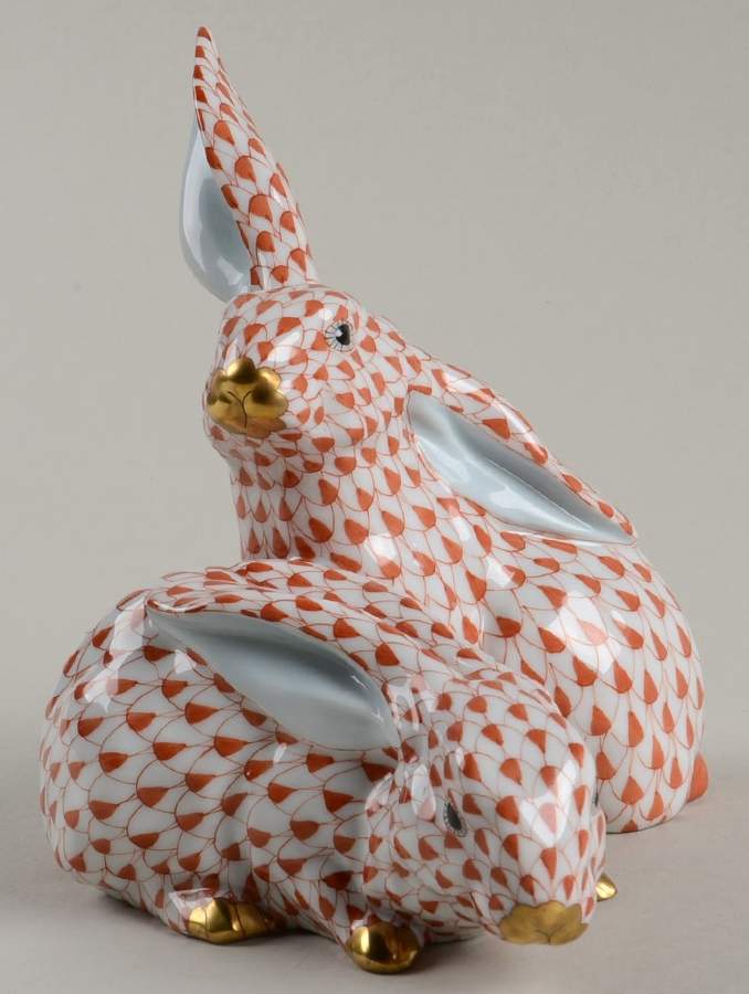 Rabbits & Bunnies (More Than 1) Pair Of Rabbits-Rust - No Box by Herend-1