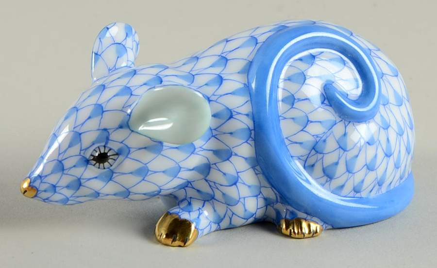 Rodents Curly Tailed Mouse-Blue - No Box by Herend-1