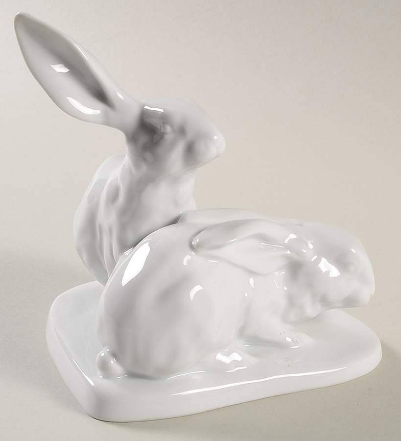 Rabbits & Bunnies (More Than 1) Pair Of Rabbits-White/Undecorated - No Box by Herend-1