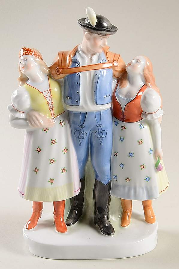 Traditional Hungarian People Man With 2 Women - No Box by Herend-1
