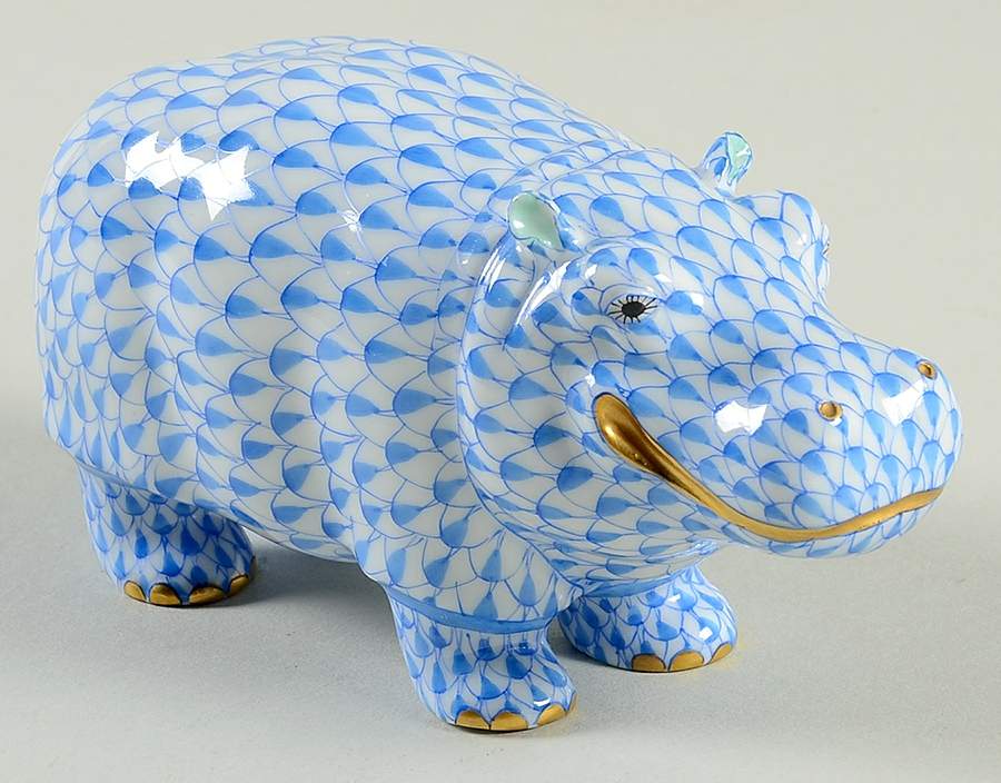 Hippos & Rhinos Hippopotamus-Blue - No Box by Herend-1