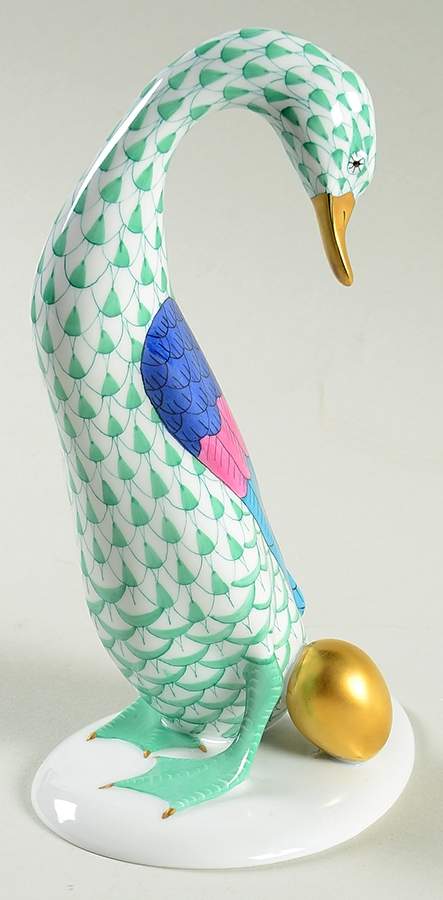 Nursery Rhymes-Fairy Tales Goose W/Golden Egg-Green - No Box by Herend-1