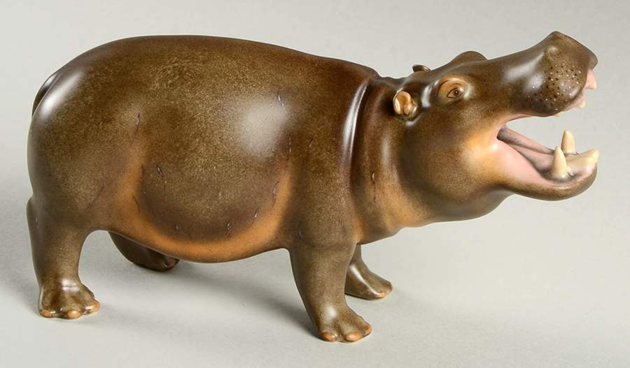 Hippos & Rhinos Yawning Hippo-Natural - No Box by Herend-1