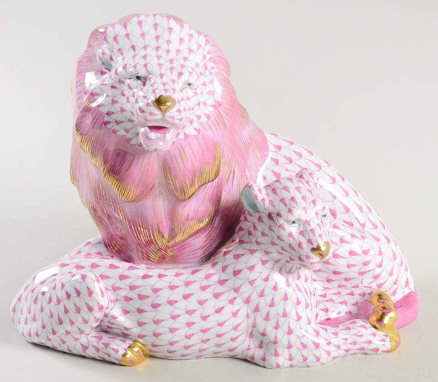 Wild Cats Pair Of Lions-Raspberry - No Box by Herend-1