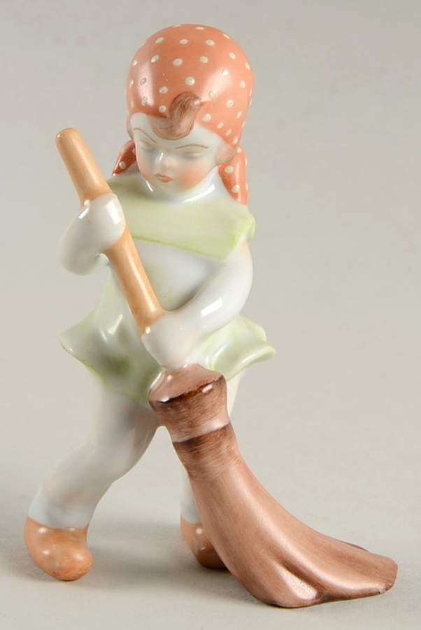 Children Spring Cleaning-Girl Sweeping - No Box by Herend-1