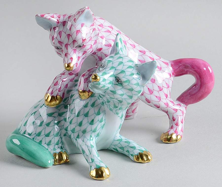 Foxes Foxes-Green/Raspberry - No Box by Herend-1