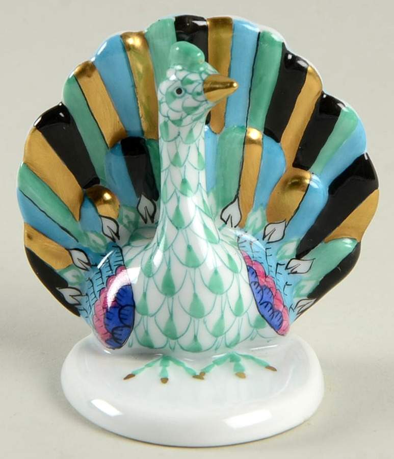 Birds Peacock-Green - No Box by Herend-1