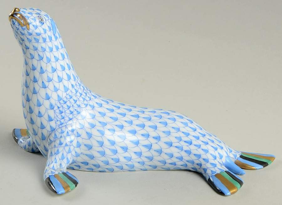 Sea Marine Animals Small Seal-Blue - No Box by Herend-1