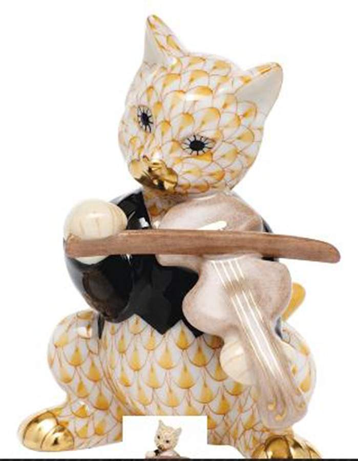 Cats Cat With Fiddle-Butterscotch - No Box by Herend-1