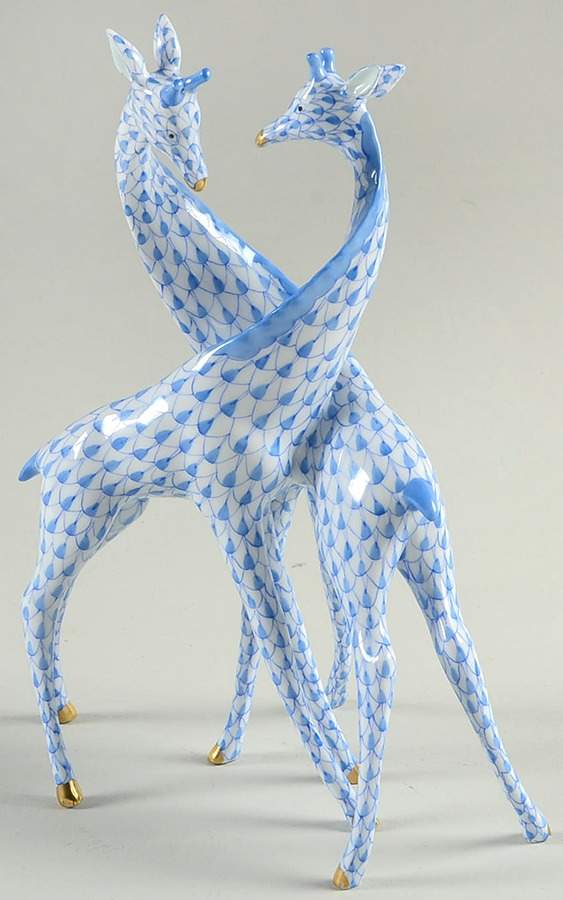 Wild Animals Pair Of Giraffes-Blue - No Box by Herend-1