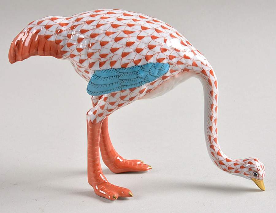 Wild Animals Ostrich-Rust/Turquoise Feathers - No Box by Herend-1