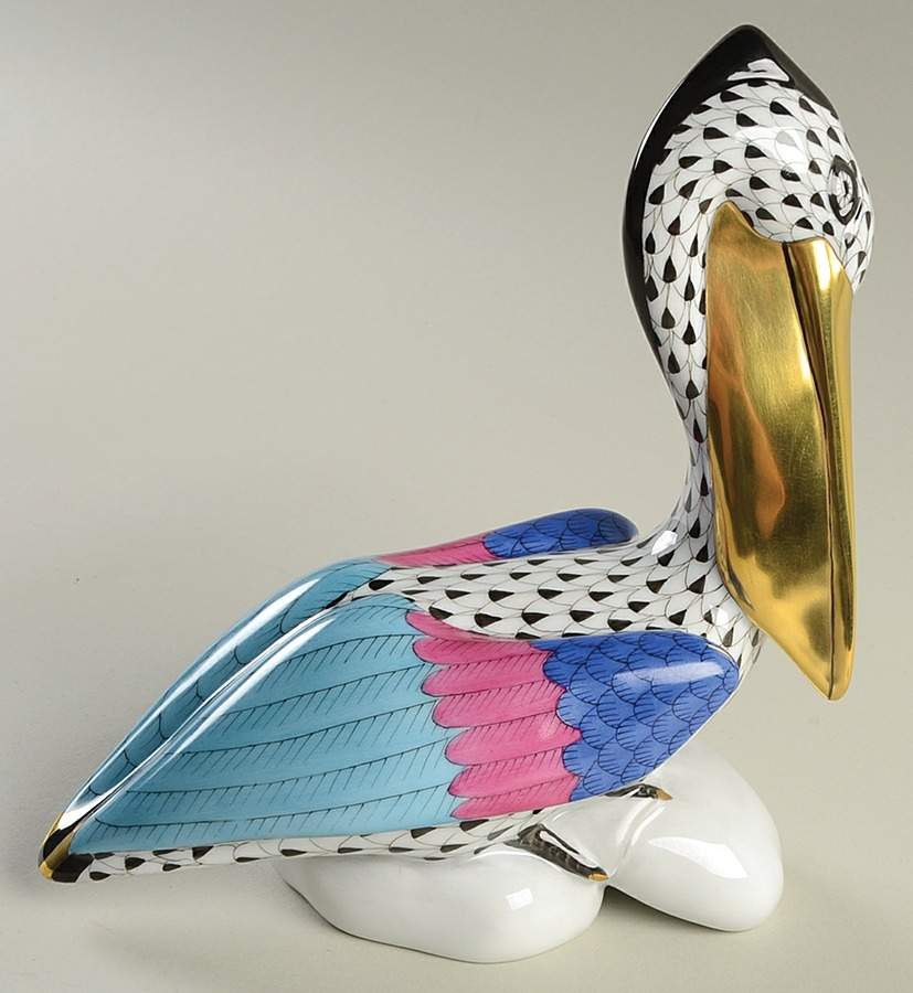 Waterfowl Pelican On Rocks-Black - No Box by Herend-1
