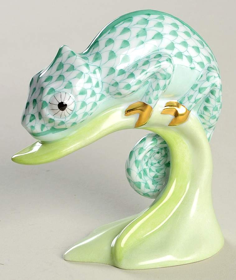 Reptiles-Snakes Chameleon-Green - No Box by Herend-1