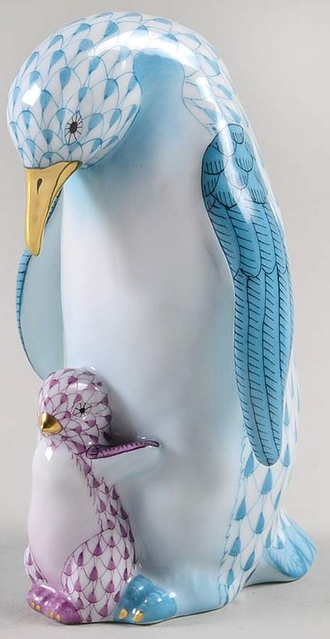 Waterfowl Penguin & Baby-Turquoise/Lilac - No Box by Herend-1