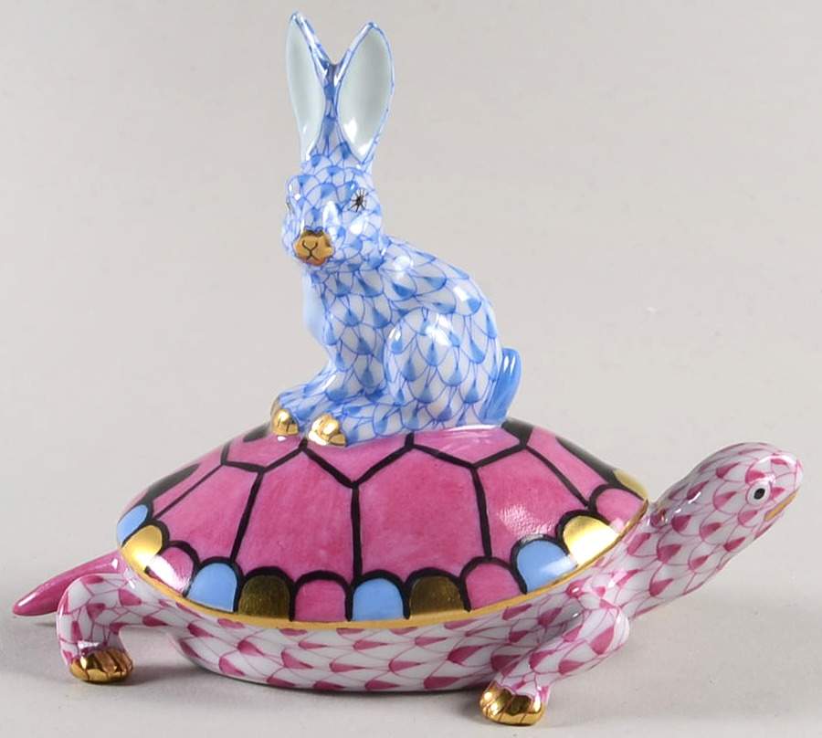 Nursery Rhymes-Fairy Tales Tortoise & Hare-Blue/Raspberry - No Box by Herend-1