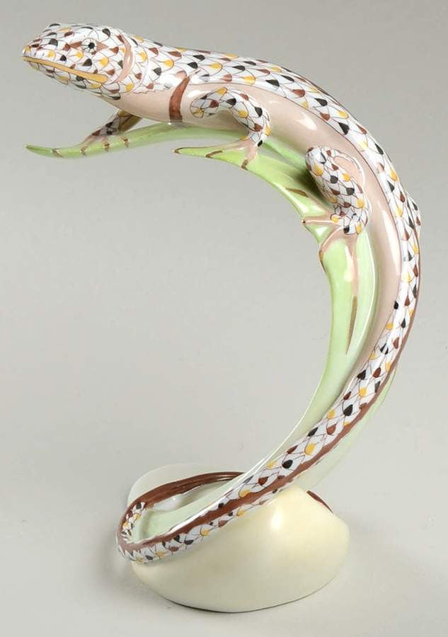 Reptiles-Snakes Lizard On Leaf-Mosaic - No Box by Herend-1