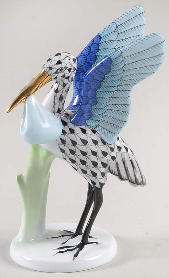 Nursery Rhymes-Fairy Tales Stork & Baby-Black - No Box by Herend-1
