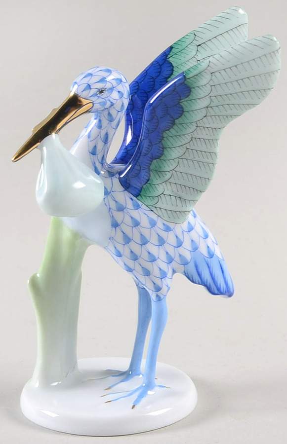 Nursery Rhymes-Fairy Tales Stork & Baby-Blue - No Box by Herend-1