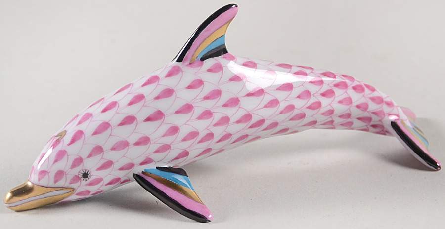 Dolphins Medium Dolphin-Raspberry - No Box by Herend-1