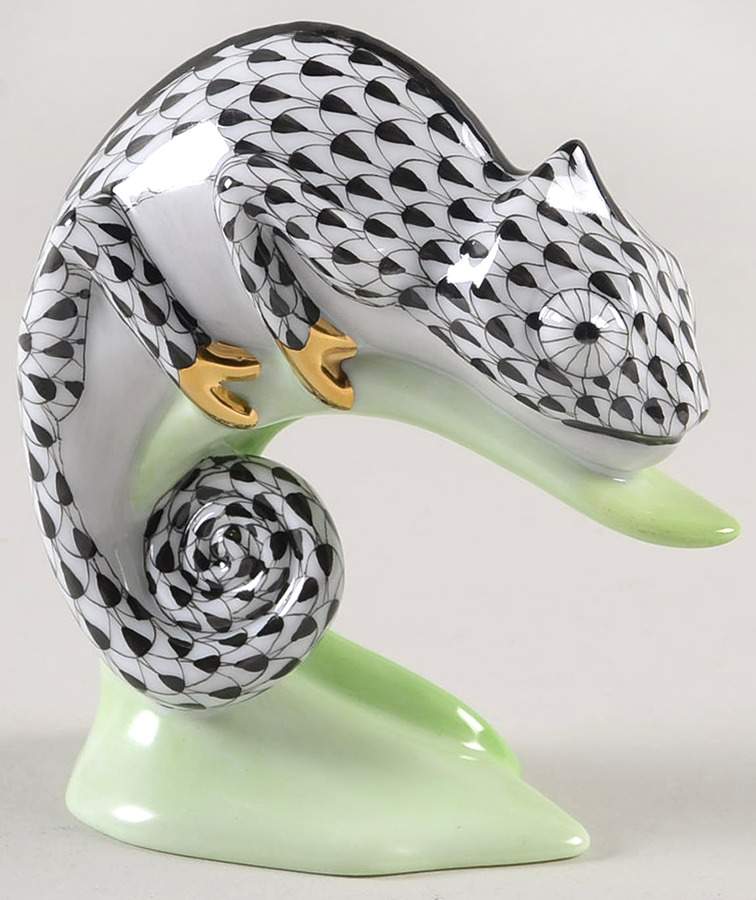 Reptiles-Snakes Chameleon-Black - No Box by Herend-1
