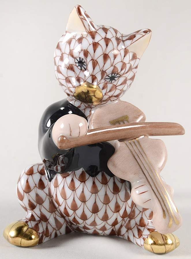 Cats Cat With Fiddle-Chocolate - No Box by Herend-1