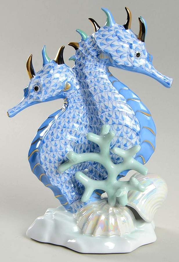 Sea Marine Animals Seahorses-Blue - No Box by Herend-1