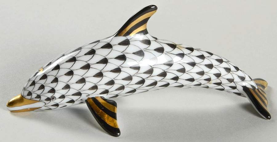 Dolphins Medium Dolphin-Black - No Box by Herend-1