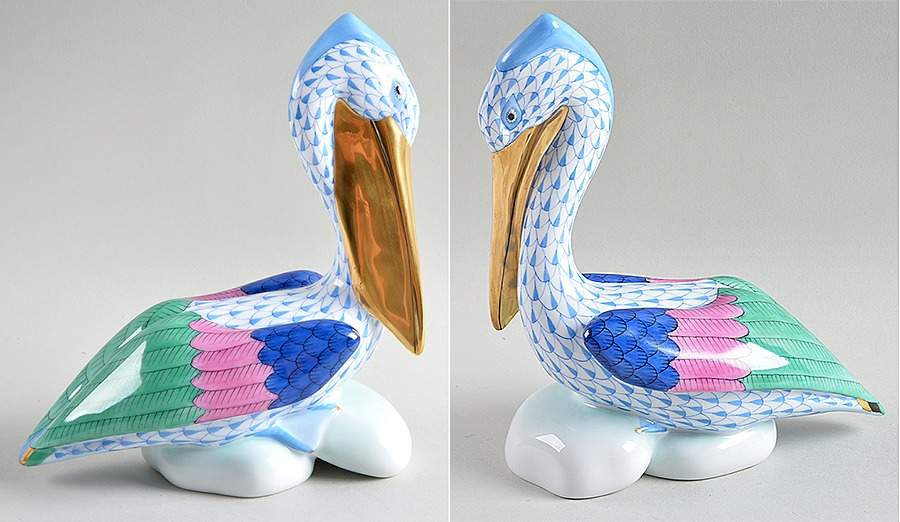Waterfowl Pelican On Rocks-Blue` - No Box by Herend-1