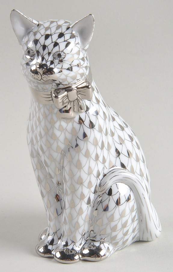 Cats Cat With Bow-Platinum - No Box by Herend-1