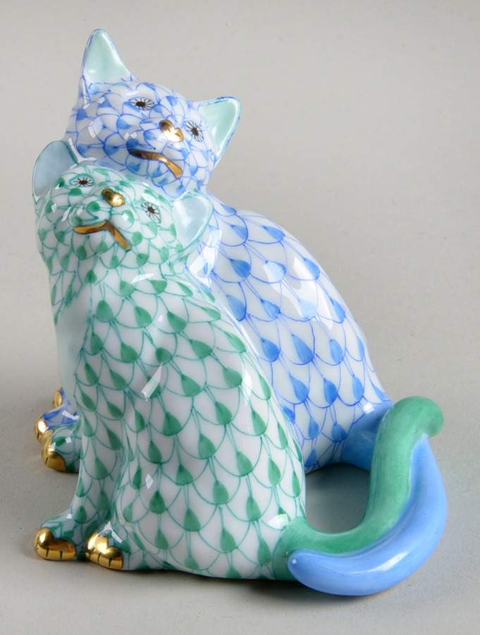 Cats Pair Of Kittens-Green/Blue - No Box by Herend-1