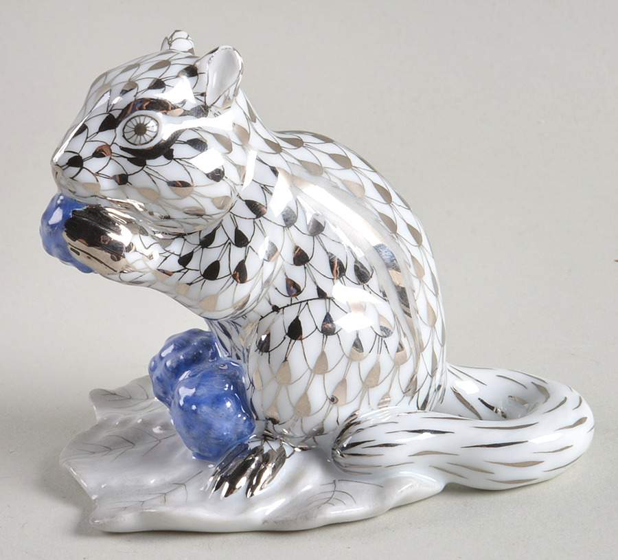 Rodents Chipmunk W/Berries-Platinum - No Box by Herend-1