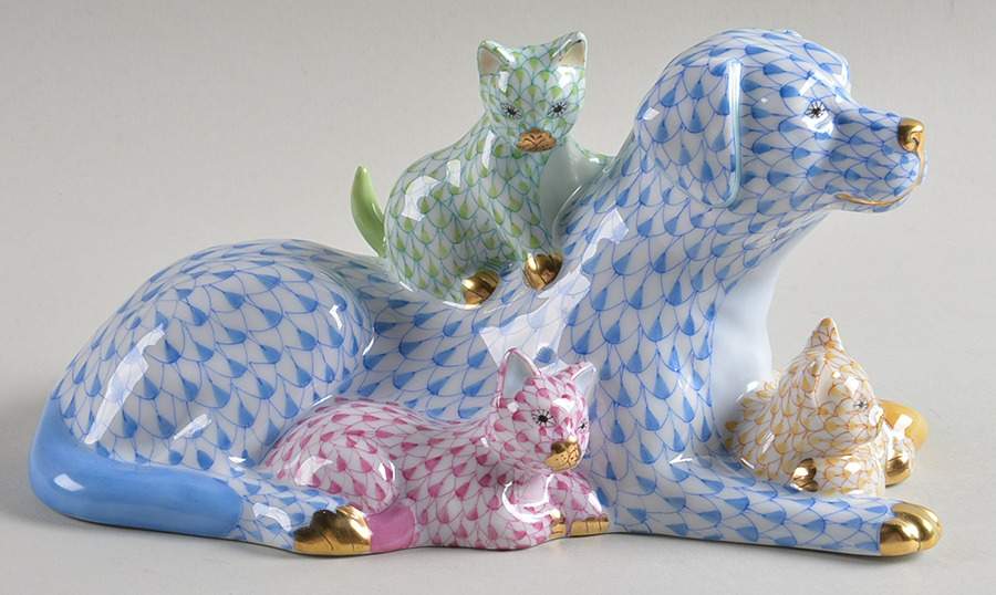 Dogs Dog With Cat-Multicolor - No Box by Herend-1