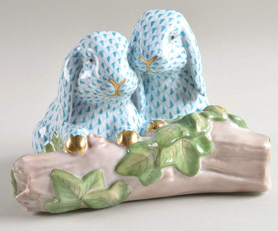 Rabbits & Bunnies (More Than 1) Bunny Love-Turquoise - No Box by Herend-1