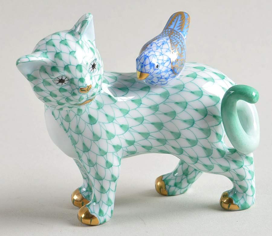 Cats The Odd Couple-Green/Blue - No Box by Herend-1