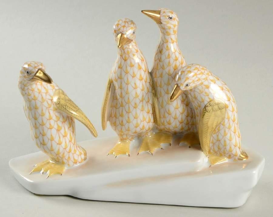 Waterfowl Penguins On Ice-Butterscotch - No Box by Herend-1