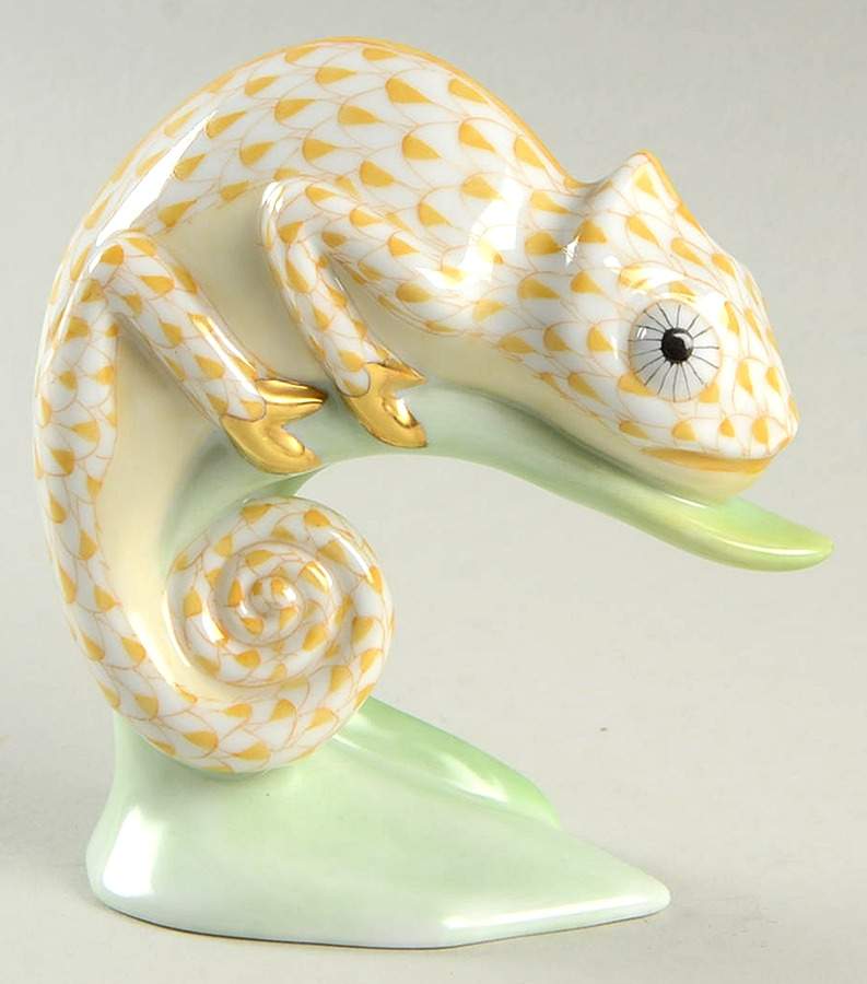 Reptiles-Snakes Chameleon-Butterscotch - No Box by Herend-1