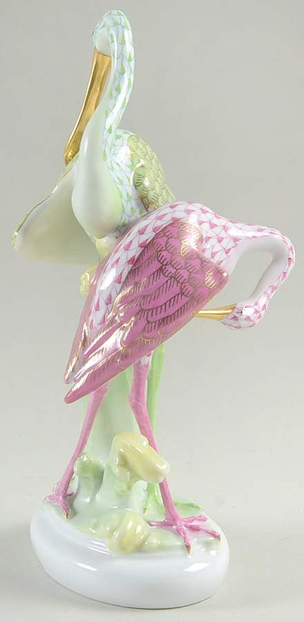 Waterfowl Pair Of Cranes-Raspberry/Key Lime - No Box by Herend-1