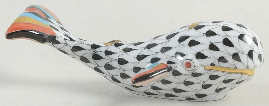 Sea Marine Animals Baby Whale-Black/Multicolor Tail - No Box by Herend-1