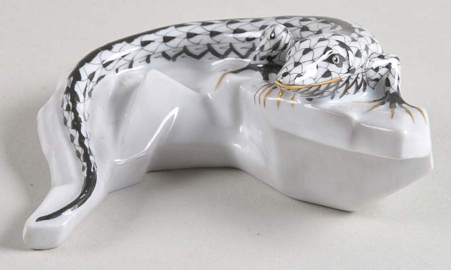 Reptiles-Snakes Lizard-Black/Black Stripe - No Box by Herend-1