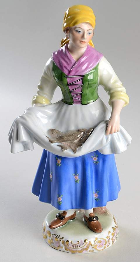 Traditional Hungarian People Woman Selling Fish-Yellow Scarf - No Box by Herend-1