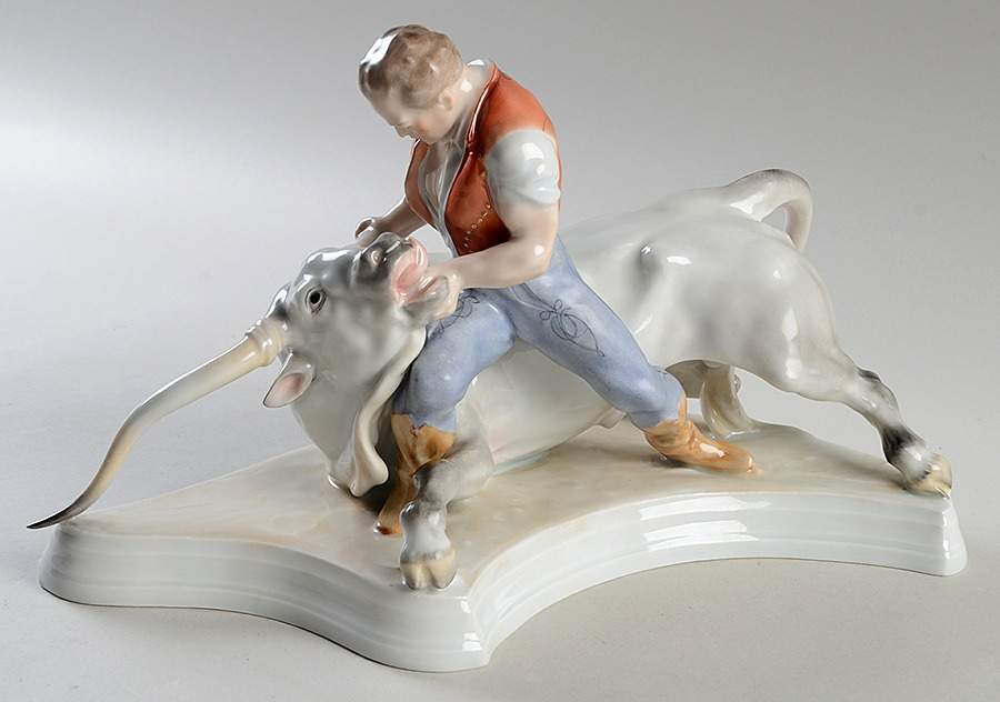 Traditional Hungarian People Toldi With The Bull - No Box by Herend-1