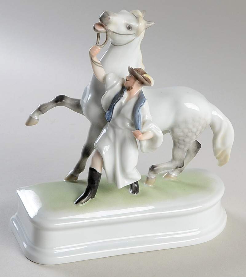 Traditional Hungarian People Man With Horse-1 3/4" Base - No Box by Herend-1